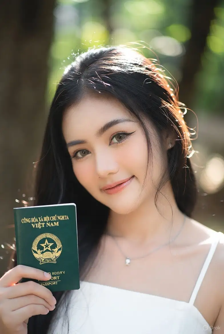 cô gái cầm hộ chiếu việt nam
